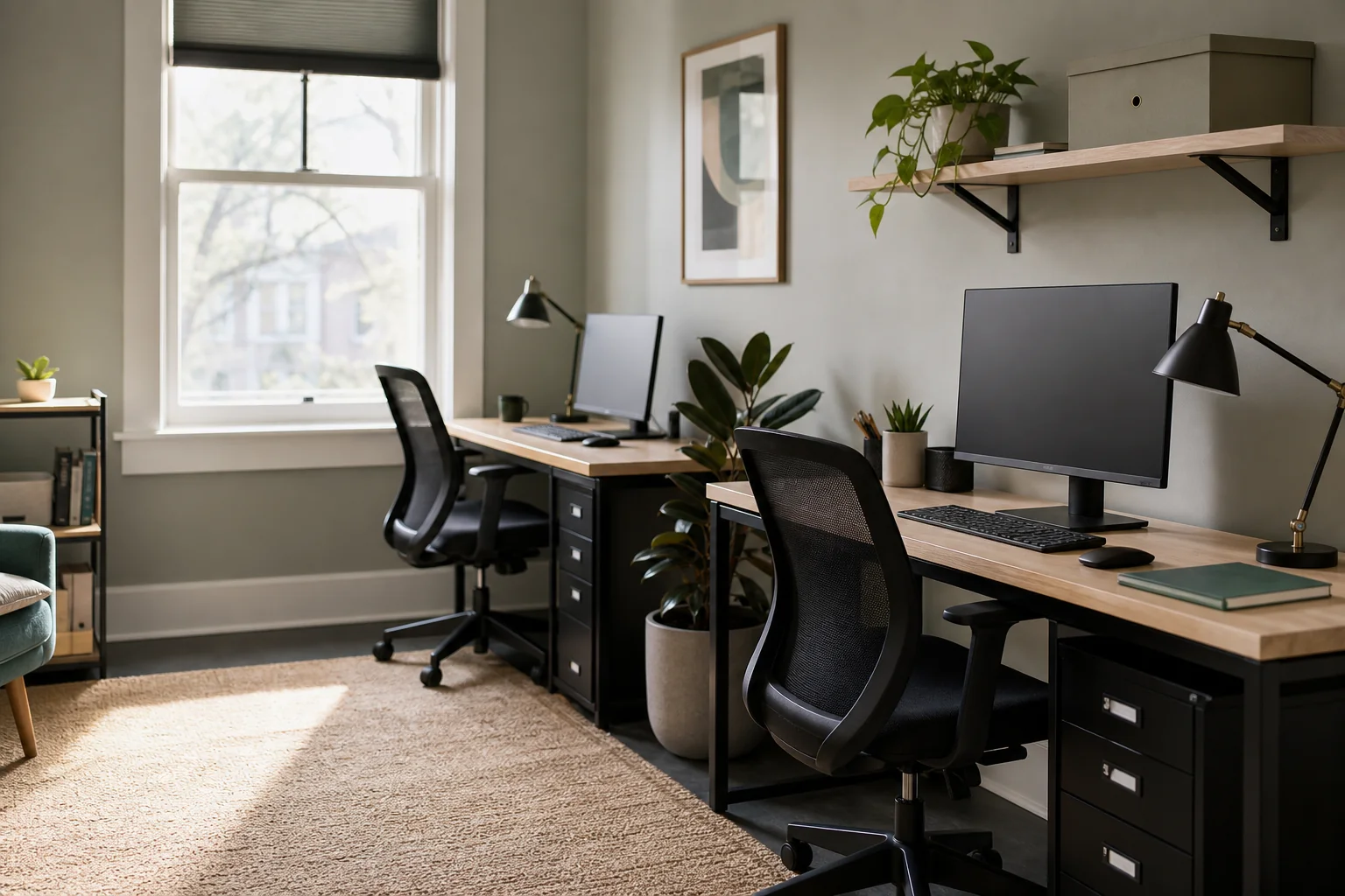 Tidy small office with two workstations